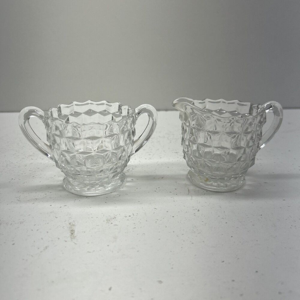 Vintage FOSTORIA AMERICAN Glass‎ Creamer & Sugar